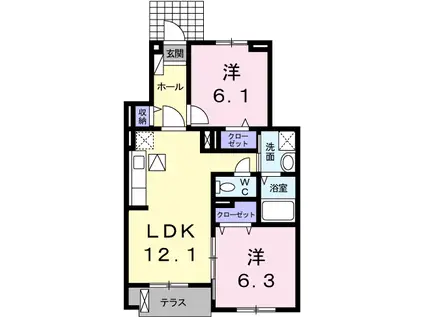 グラース・アンジュ(2LDK/1階)の間取り写真