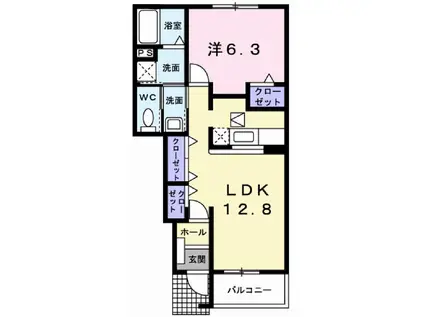 エレガンス・ヴィラ A棟(1LDK/1階)の間取り写真