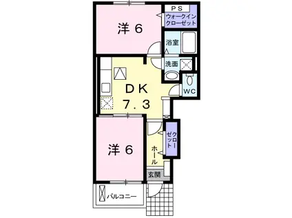 フェリア香呂 B棟(2DK/1階)の間取り写真