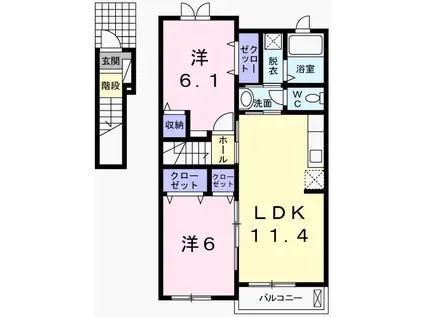 ヴィラ・カルティベート(2LDK/2階)の間取り写真
