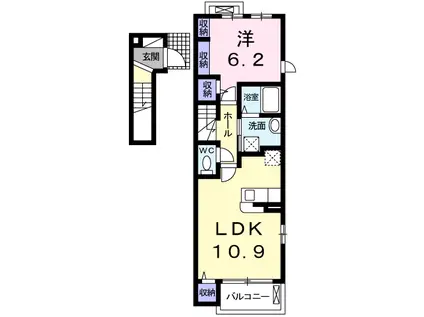 山陽本線 ひめじ別所駅 徒歩3分 2階建 築12年(1LDK/2階)の間取り写真