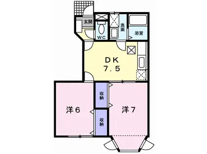 エルガーデンパレスⅠ(2DK/1階)の間取り写真