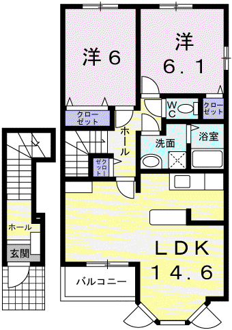 ソレイユ・セタ Ⅱ(2LDK/2階)の間取り写真