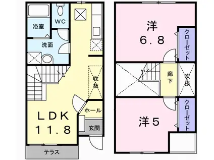 メゾンレリア(2LDK/1階)の間取り写真