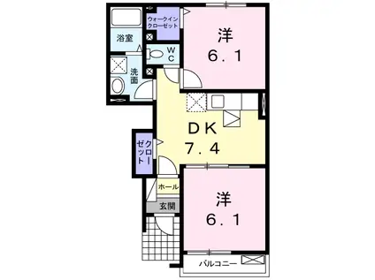 パラッツオ エレガンテ(2DK/1階)の間取り写真