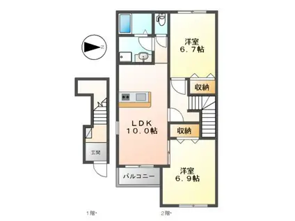 ソレイユ元宮Ⅱ(2LDK/2階)の間取り写真