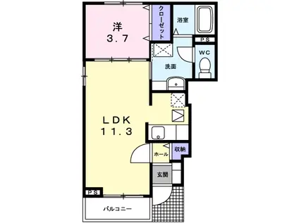 クレイン フィールドⅡ(1LDK/1階)の間取り写真
