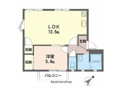 ハイツRIVERウエスト(1LDK/2階)の間取り写真