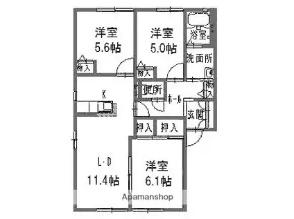 グリーンハイツR A棟(3LDK/1階)の間取り写真