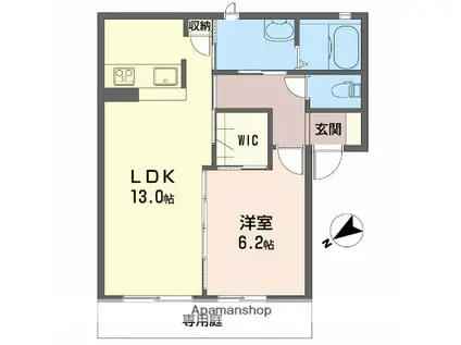 シャーメゾンかみやB棟(1LDK/1階)の間取り写真