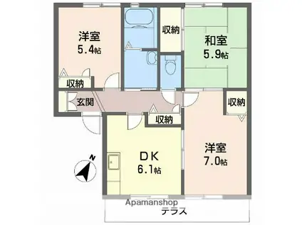ディアス千尋(3DK/1階)の間取り写真