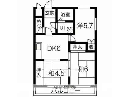 ハイツ夢前川(3DK/3階)の間取り写真