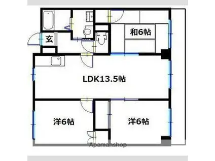 ハイツ赤坂(3LDK/5階)の間取り写真