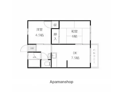 やまやコーポ(2DK/1階)の間取り写真