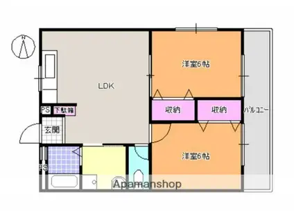 インペリアルコート細江(2LDK/3階)の間取り写真