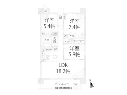 キャッスルコート田寺東(3LDK/1階)の間取り写真