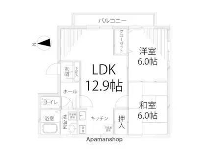 アルコ・ラ・カーサ町坪Ⅱ(2LDK/2階)の間取り写真
