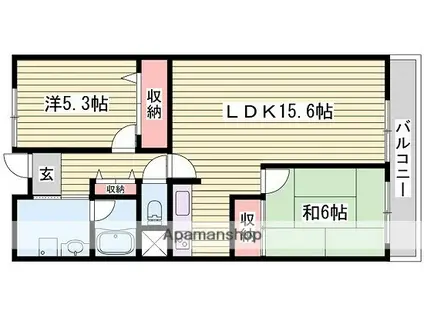 姫路西スカイハイツ(2LDK/1階)の間取り写真