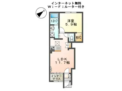 山陽本線 姫路駅 バス乗車時間:25分 奥山口バス停で下車 徒歩6分 2階建 築3年(1LDK/1階)の間取り写真