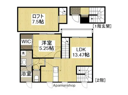 BOULEAU BLANC(1LDK/1階)の間取り写真