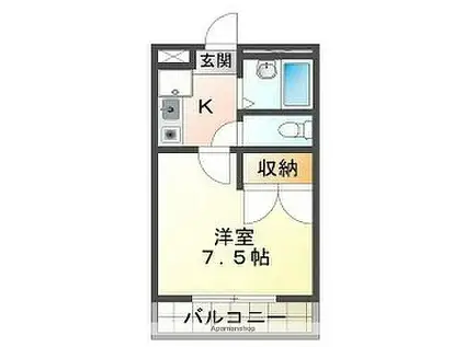 アムールMI中地1(1K/3階)の間取り写真