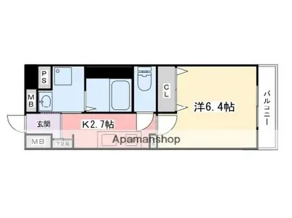 インタービレッジ船丘(1K/3階)の間取り写真