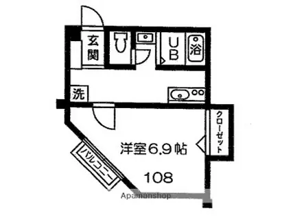 エトランス書写(1K/1階)の間取り写真