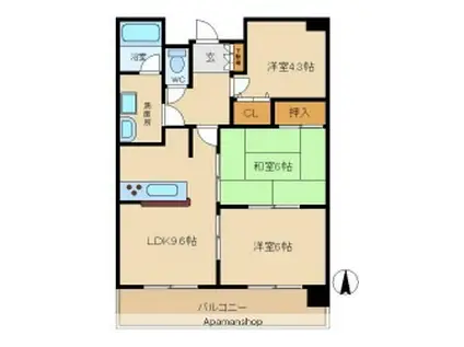 朝日プラザ姫路城南サバーブ(3LDK/6階)の間取り写真