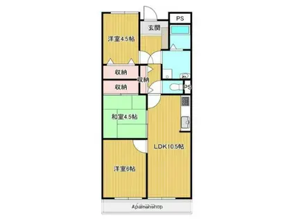 赤穂駅北ハイツ(3LDK/6階)の間取り写真