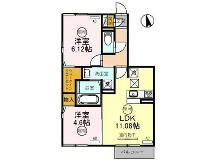 レジデンス北野Ⅱ(2LDK/1階)の間取り写真