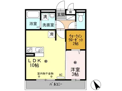 ノア東山 B棟(1LDK/3階)の間取り写真