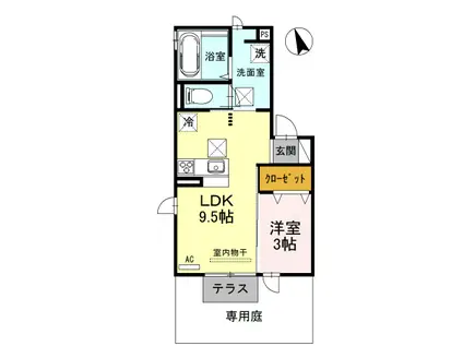 播但線 野里駅 徒歩10分 2階建 築9年(1LDK/1階)の間取り写真