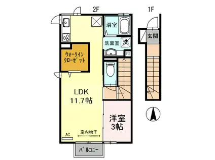 プラムコート(1LDK/2階)の間取り写真