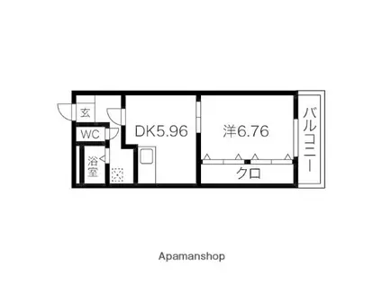 ロイヤルアガホ(1DK/2階)の間取り写真