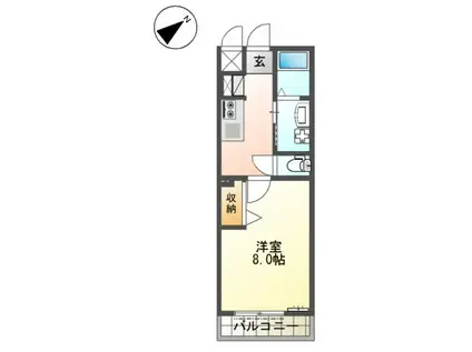 ヴィラージュ中洲(1K/2階)の間取り写真