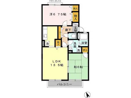 パームコート(2LDK/2階)の間取り写真