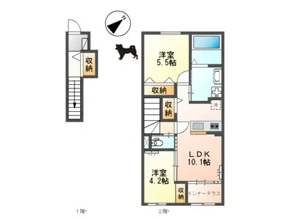 メゾンモンレーヴ(2LDK/2階)の間取り写真