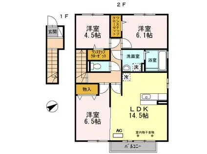 サニーハイム伊伝居(3LDK/2階)の間取り写真
