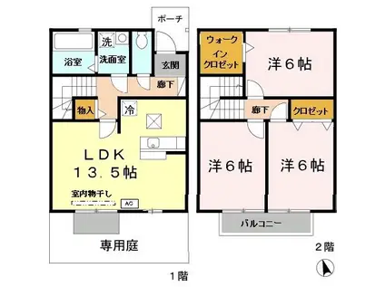 パストラル田寺 B棟(3LDK)の間取り写真
