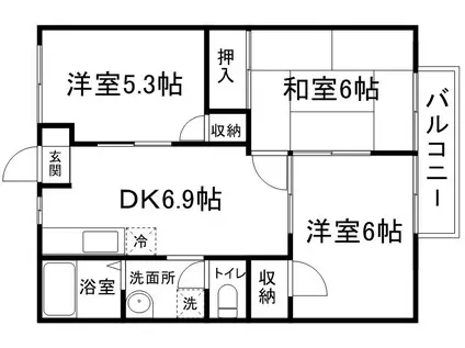 玲巧ーハイツ1(3DK/1階)の間取り写真
