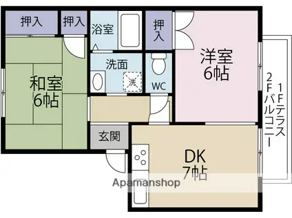 ヴィラージュ堀川C・D棟(2DK/2階)の間取り写真