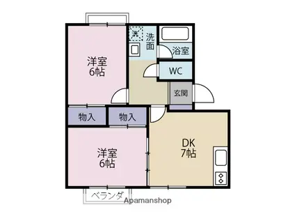 ハイツウエダ(2DK/2階)の間取り写真