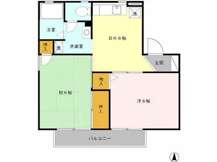 クレセール八木B棟(2DK/1階)の間取り写真