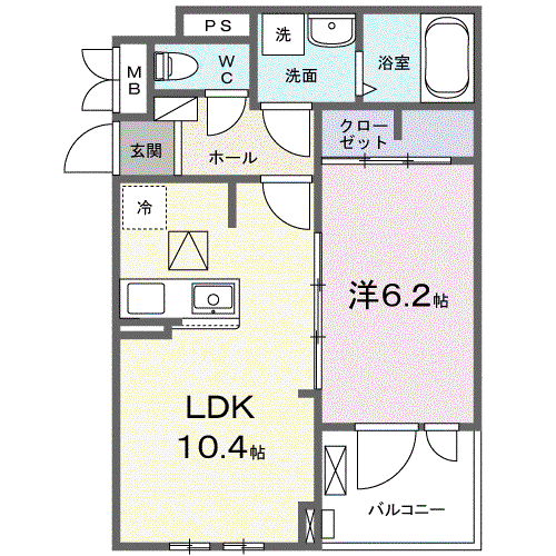 ラヴィエールⅡ(1LDK/1階)の間取り写真