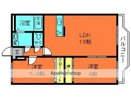 近鉄大阪線 大和朝倉駅 徒歩7分 3階建 築16年(2LDK/3階)の間取り写真