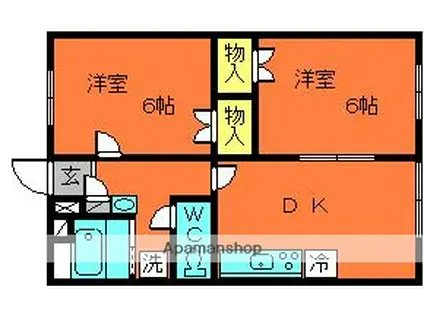 コーポ三輪A(2DK/1階)の間取り写真