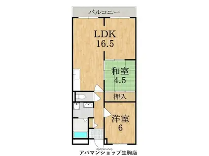 フローラル生駒(2LDK/1階)の間取り写真