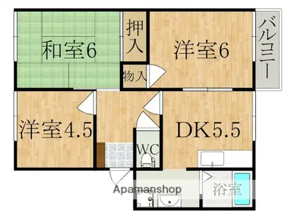 乙木ハイツB(3DK/1階)の間取り写真