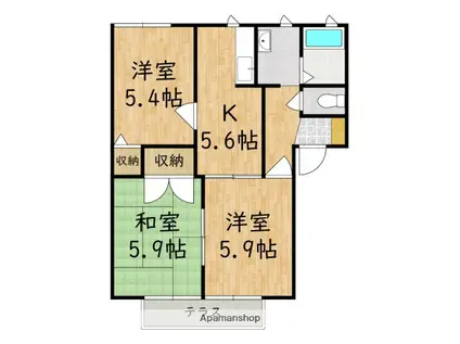 葛城GARDENS C棟(3K/1階)の間取り写真