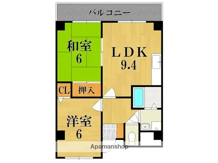 サンシャイン西大寺(2LDK/4階)の間取り写真